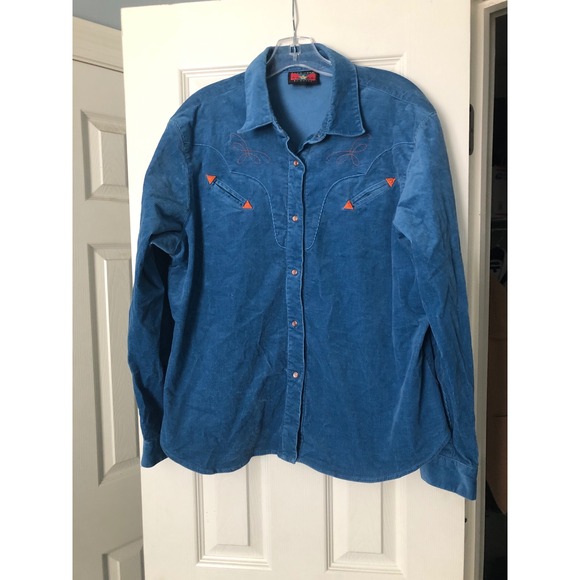 Five Star by Roper Mens XL Blue Corduroy Western Shirt Embroidered Cowboy - Picture 1 of 6